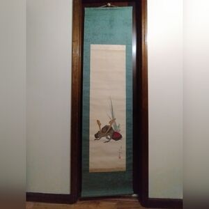 Vintage Japanese Hanging Scroll KAKEJIKU Hand Painted SAMURAI Helmet